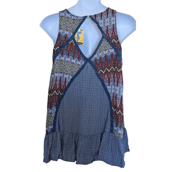 Patchwork Boho Sleeveless Ruffle Hem Tank Top coquette cottagecore tiered - Picture 2 of 4